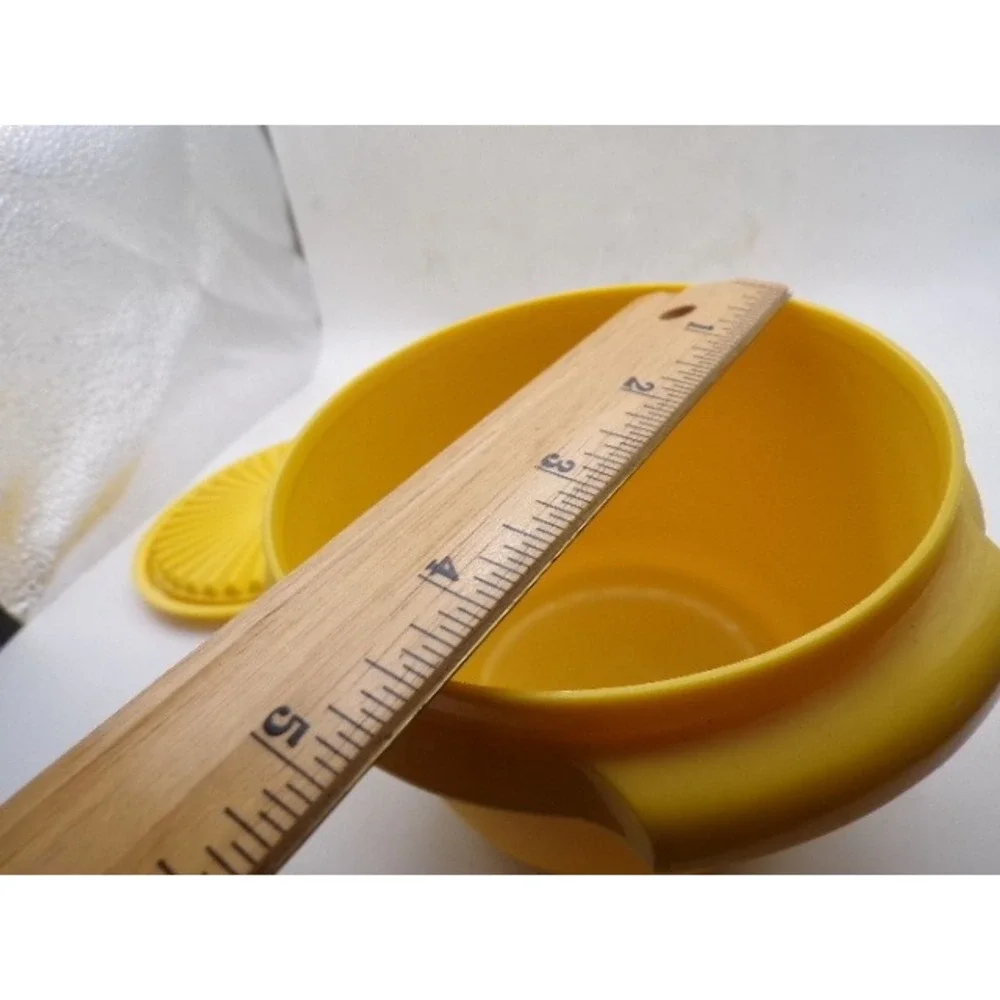 Vintage Tupperware Yellow Servalier Bowl with Sunburst Lid 886-3 Made in USA
